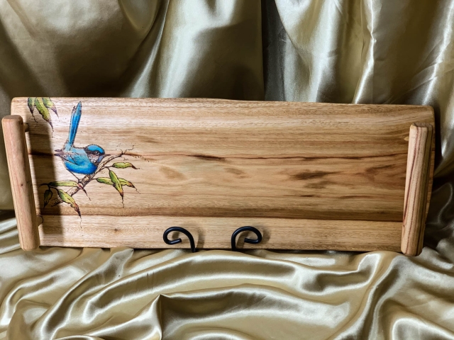 Camphor Laurel Wooden Tapas/Grazing Board with Blue Wren - TB20003-L7029