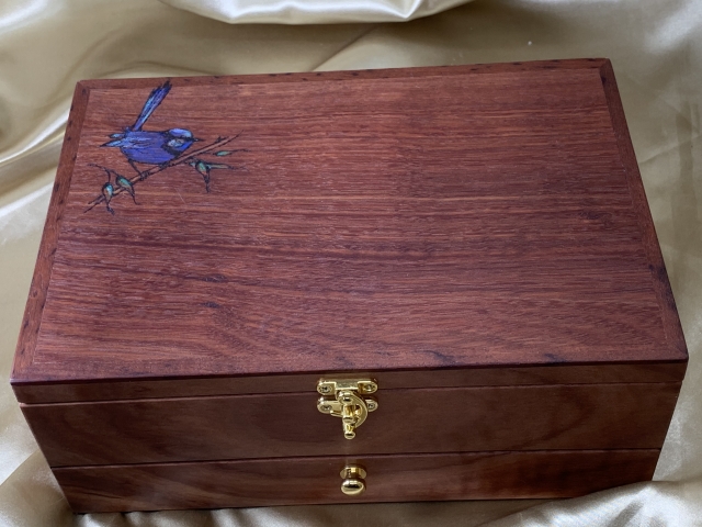 Jarrah Jewellery Box with Blue Wren Pyrography