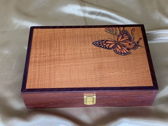 Premium wooden Treasure Box with Monarch Butterfly Pyrography - PKB(P) 21009-L9539