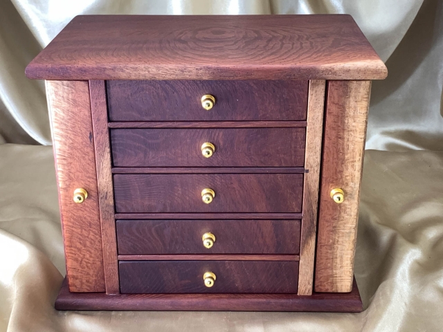 DES5DWWP - L0782 Custom Made 5 Drawer Jewellery Box with Wings - Australian Woody Pear