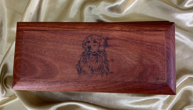 Hand Burned Image on Lid of Wooden Cremation Box