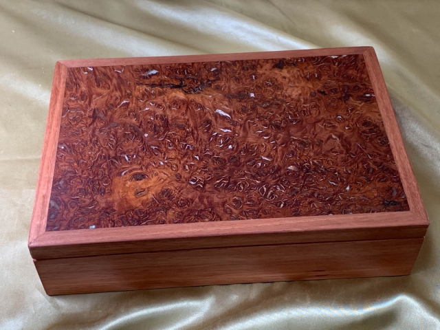 PMLKB 2324-L8237 Medium Large Jarrah Keepsake Box with Pearl Resin Filled Jarrah Burl Lid