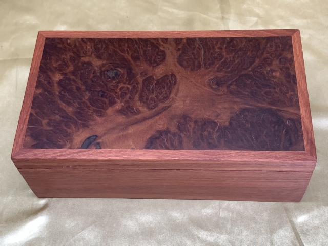PJBT 22008-L4765 - Jarrah Jewellery Box with Jarrah Burl lid & and removable Tray