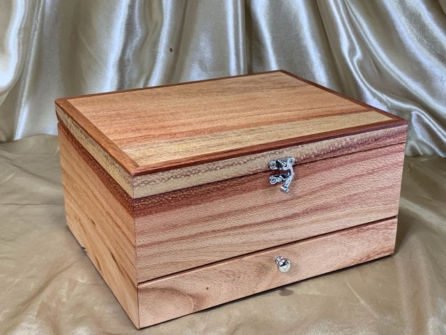 PJBDT 242504-L3832 - Premium Silky Oak Jewellery Box with Drawer and Tray - Hand Made in Australia