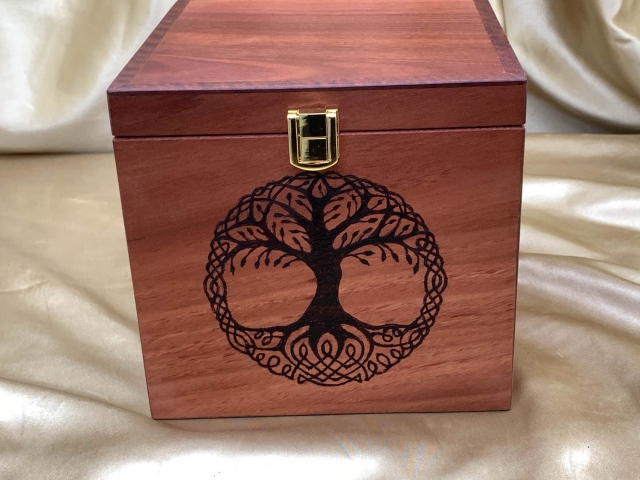 Custom Made Small Human Cremation box with Tree of Life Pyrography