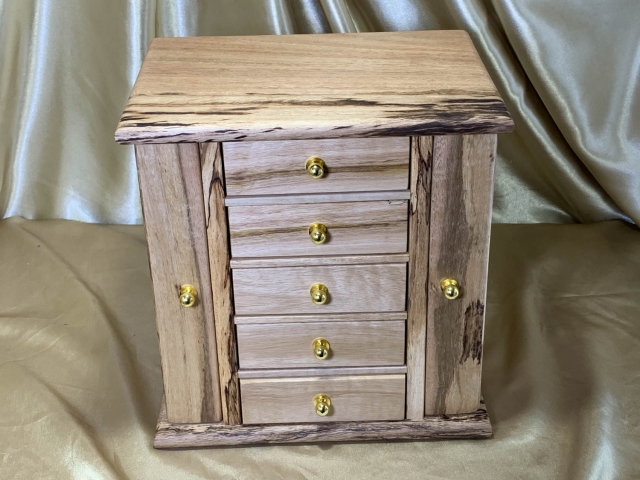 LEDMD5W 25033-L5105 - Limited Edition 5 Drawer Jewellery Box with Wings - Australian Spalted Marri
