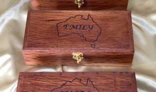 PYRO L9733 - Pyrography Examples - 3 x Names on Jarrah