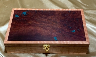 LEDRKB 25001-L4124 - Limited Edition Pink Jarrah Jewellery Box with Resin Filled Jarrah Burl Lid SOLD